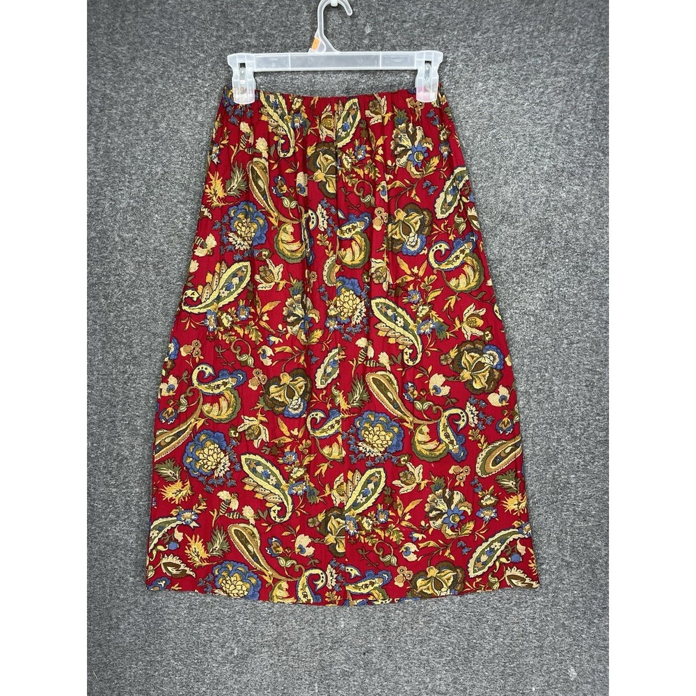 Vintage Southern Lady Maxi Skirt Women's L Red Paisley Western Art USA Made 90s - Picture 8 of 9